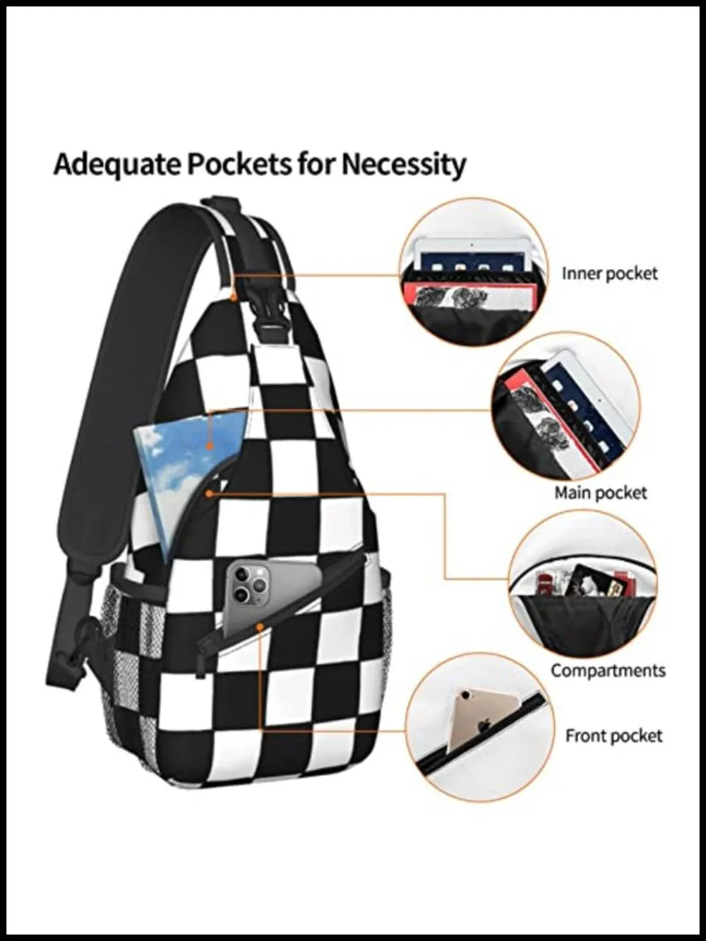 Sling Backpack Crossbody Bag Adjustable Shoulder Strap Polyester Hiking Daypack